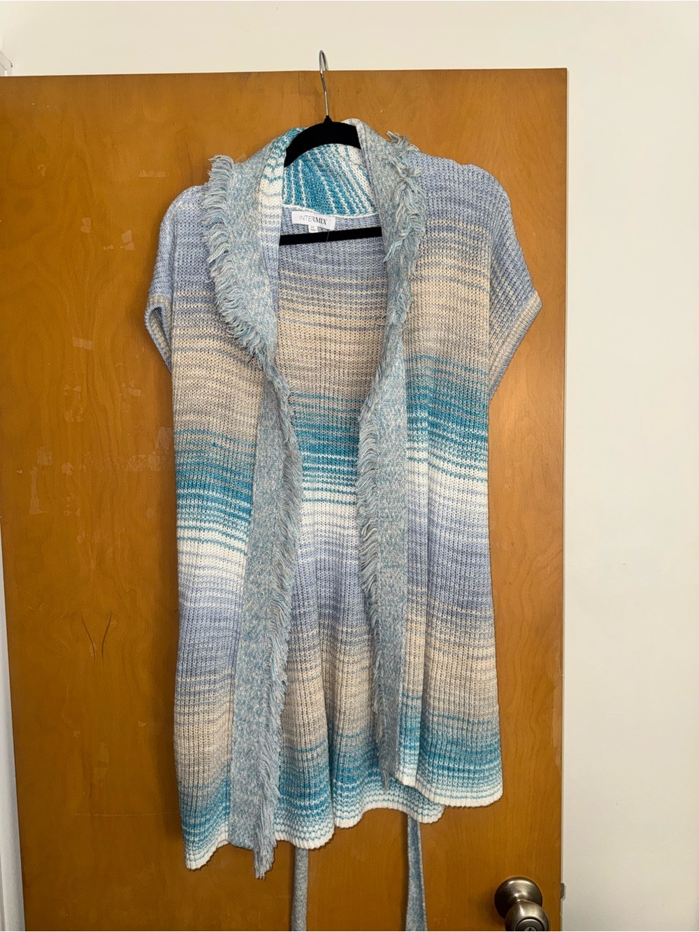 Ombre Blue-Gray Open Front Sweater Vest